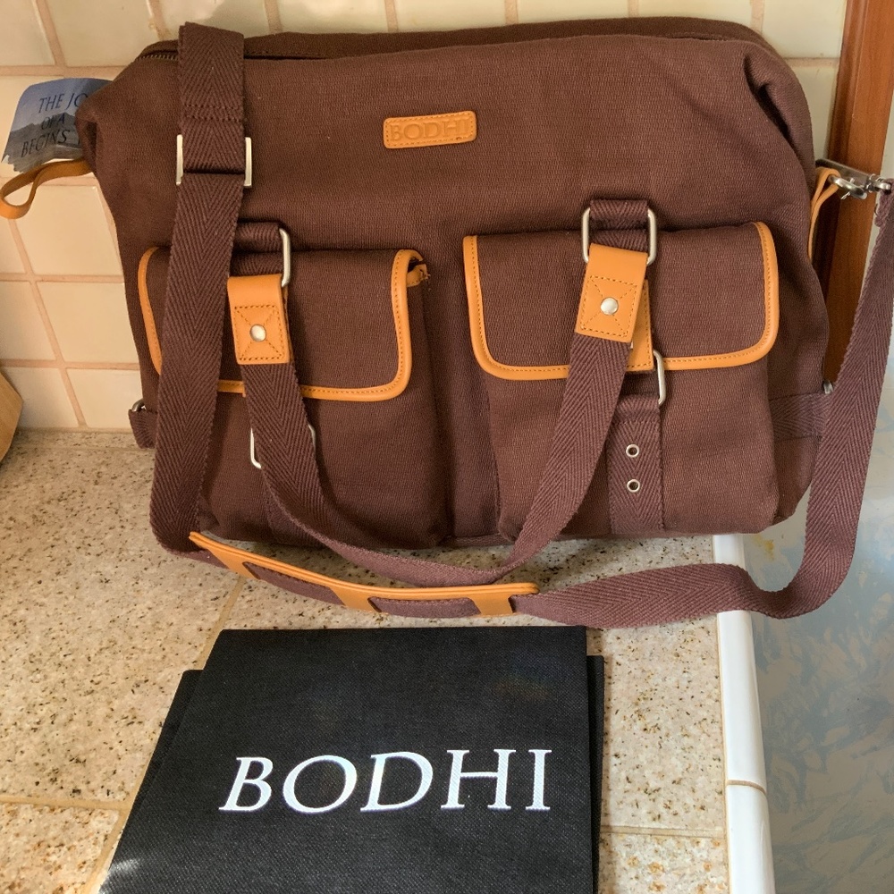 BODHI Weekender Brown Leather trim LAPTOP Bag